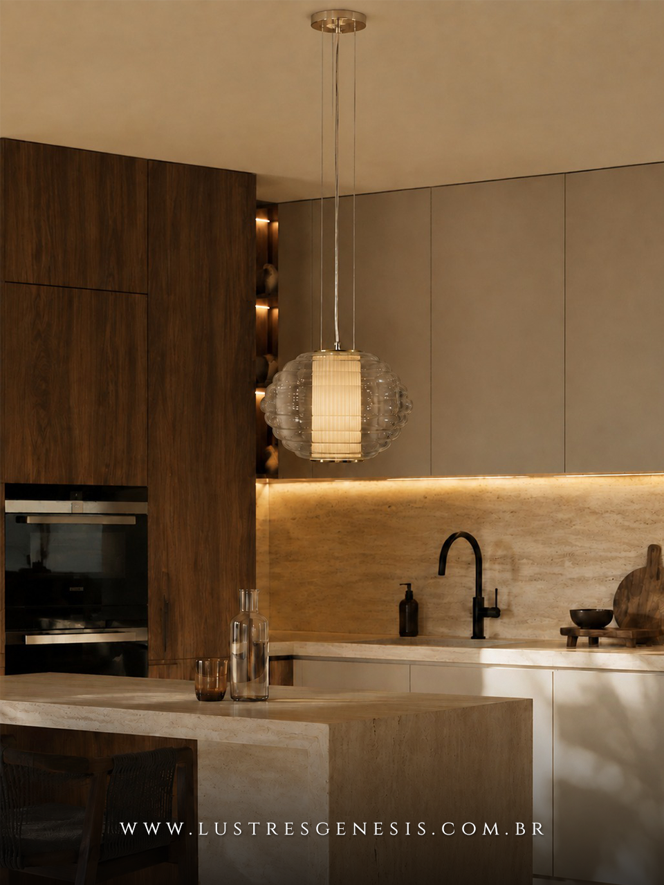 Pendente Metal Bronze e Vidro Transparente &Oslash;30x20cm Soquete E27 Cabo 2m, Cabeceira de Cama, Banheiro, Lavabo, Bancada de Cozinha
